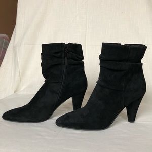 Black Faux Suede Heeled Boots